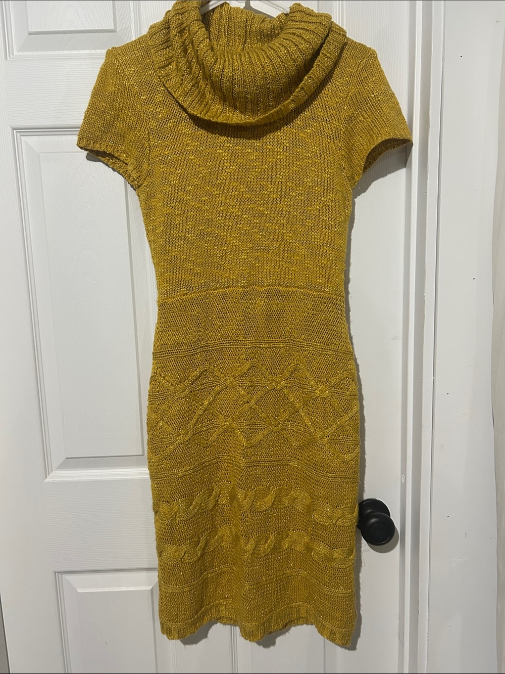 Maurices women’s mustard yellow Cowl Neck sweater dress sparkly thread